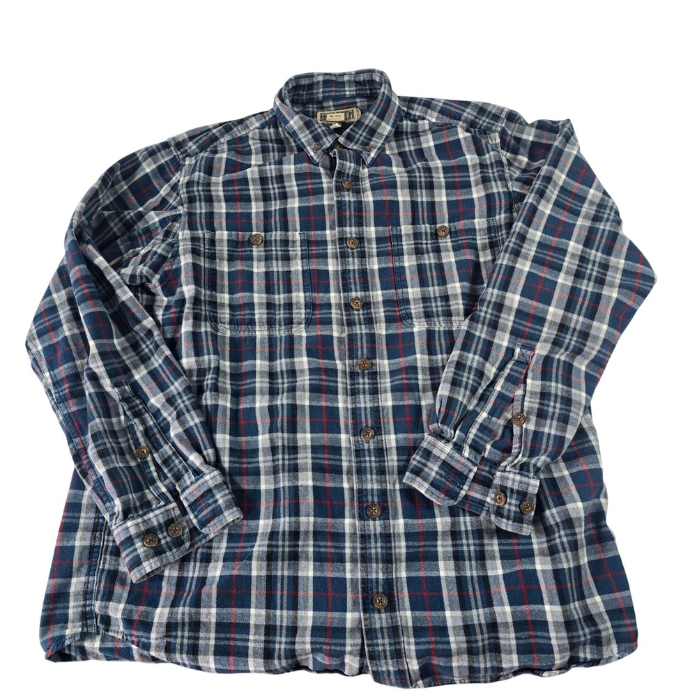 Duluth Trading‎ Co Mens XL Tall Blue Plaid Flannel Button Down Trim Fit Shirt